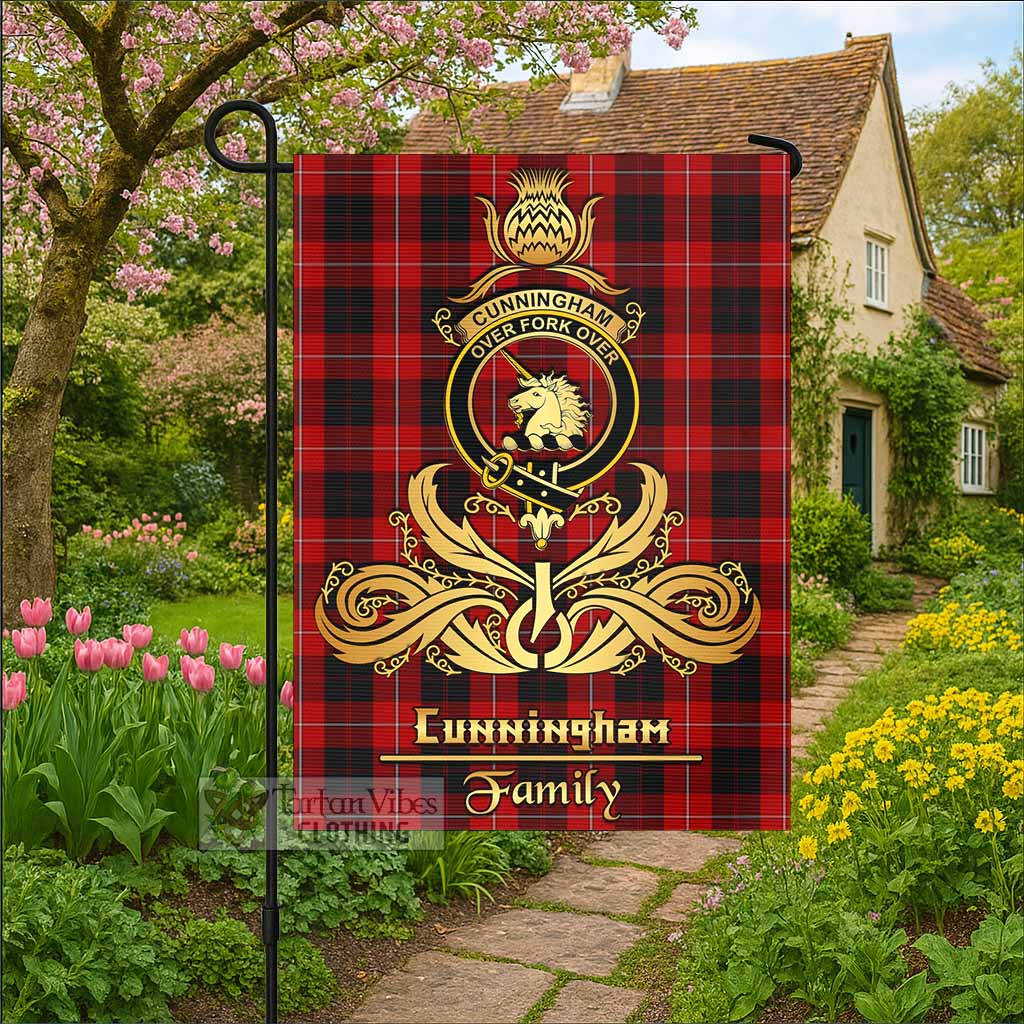 Cunningham Tartan Garden Flag with Highland Thistle Cherish Family Crest Style