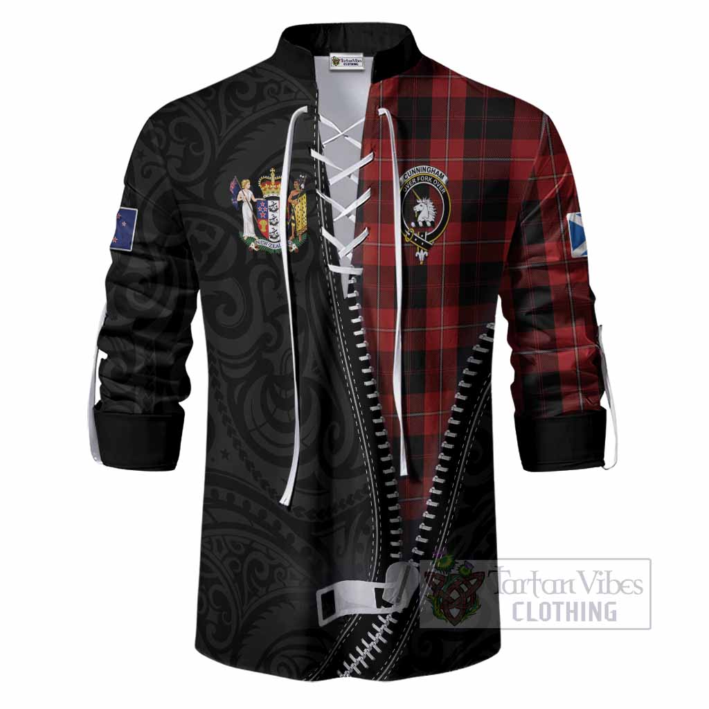 Cunningham Tartan Ghillie Shirt New Zealand Pattern Unique Zipper Stylized