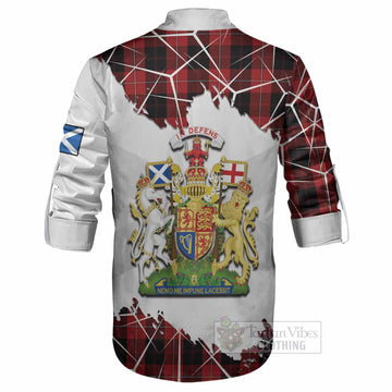 Cunningham Tartan Ghillie Shirt with Family Crest and Lion Rampant Grunge Style
