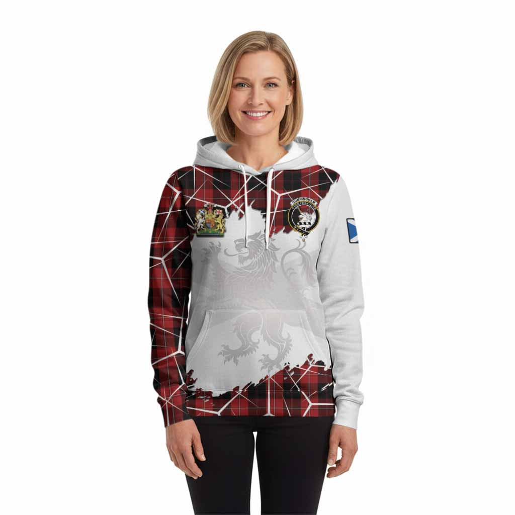 Cunningham Tartan Hoodie with Family Crest and Lion Rampant Grunge Style