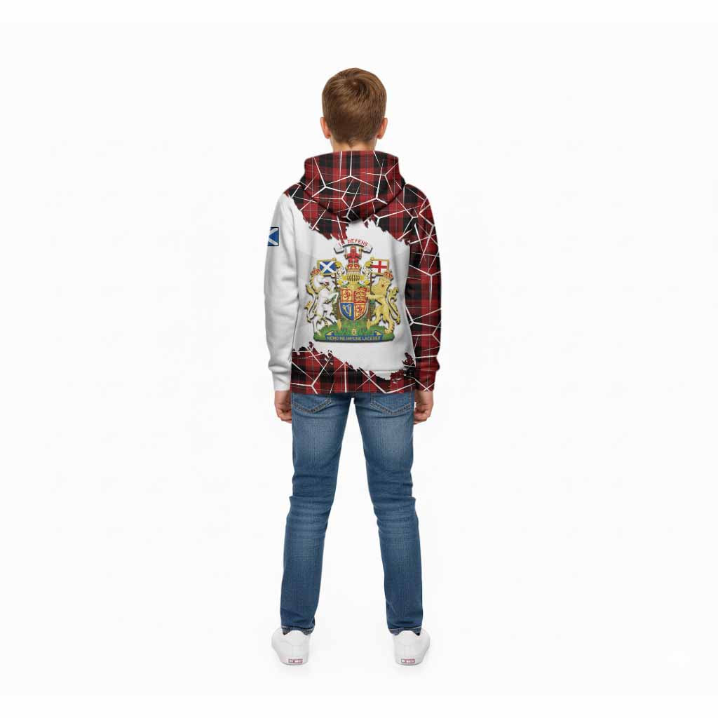Cunningham Tartan Kid Hoodie with Family Crest and Lion Rampant Grunge Style