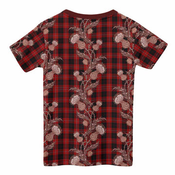Cunningham Tartan Kid T-shirt Seamless Scottish Thistle Flowers