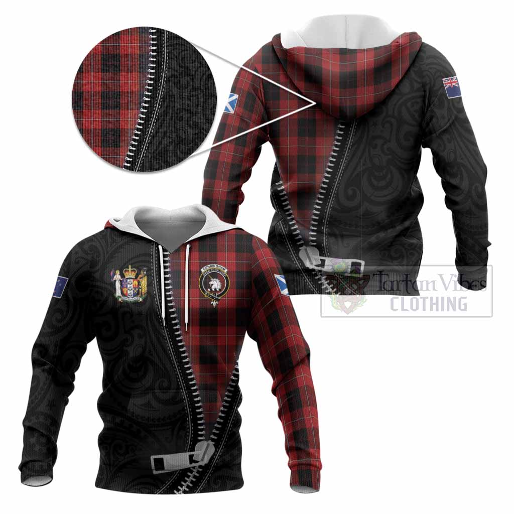 Cunningham Tartan Knitted Hoodie New Zealand Pattern Unique Zipper Stylized