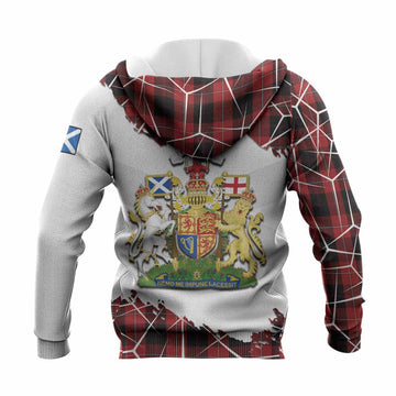 Cunningham Tartan Knitted Hoodie with Family Crest and Lion Rampant Grunge Style