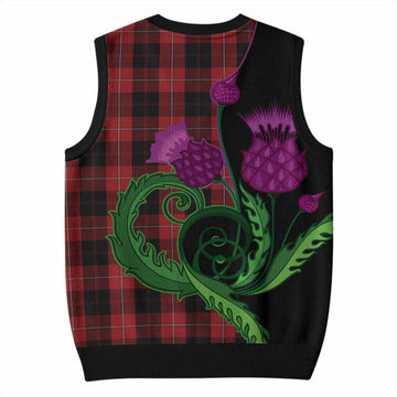 Cunningham Tartan Knitted V-Neck Vest Traditional Scottish Thistle