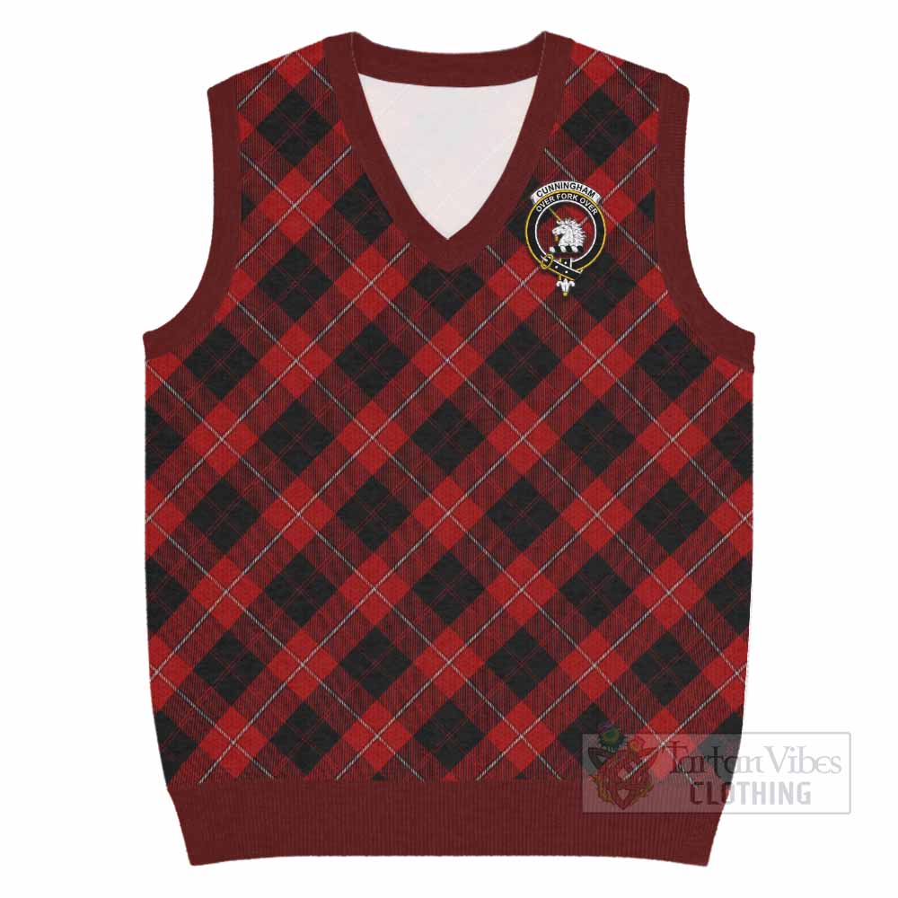 Cunningham Tartan Knitted V-Neck Vest with Family Crest Cross Style
