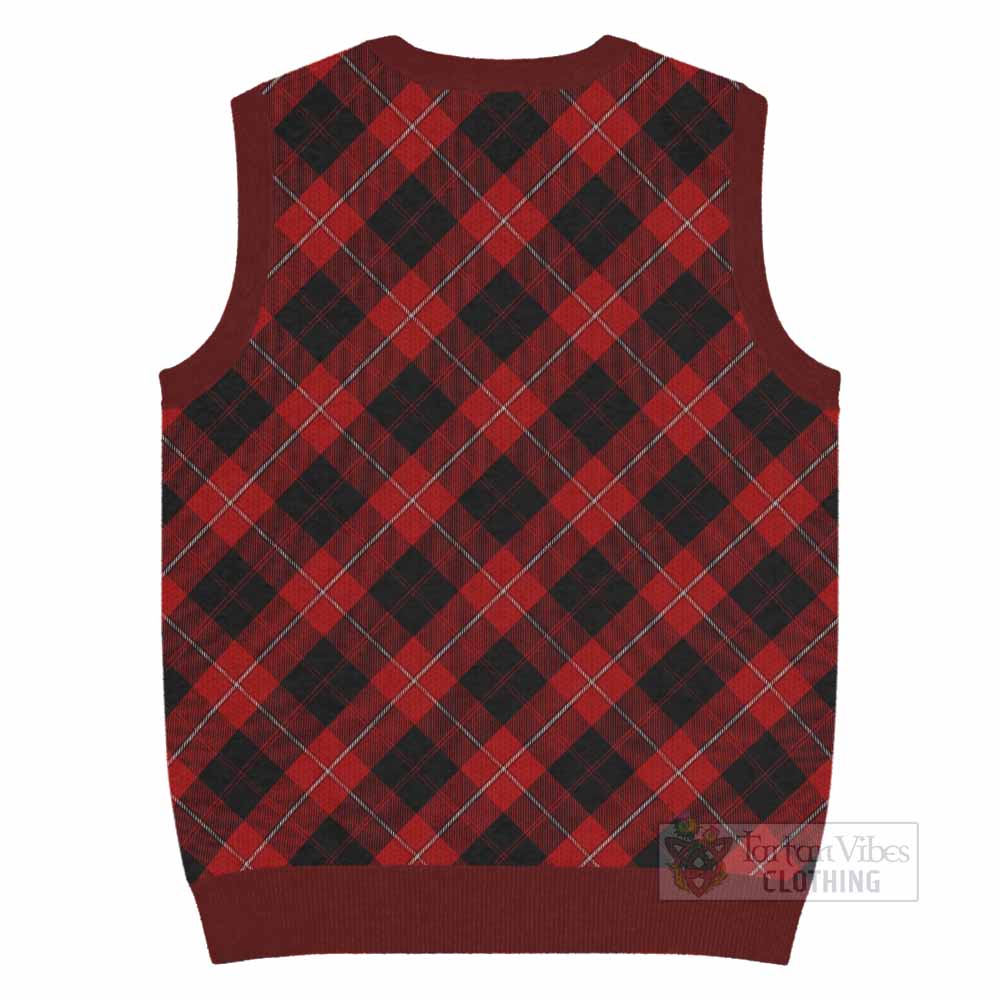 Cunningham Tartan Knitted V-Neck Vest with Family Crest Cross Style