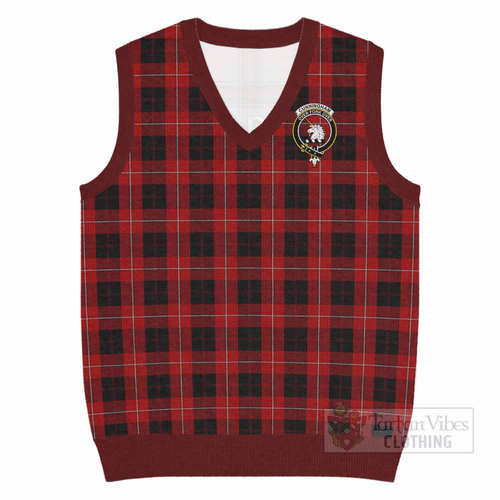 Cunningham Tartan Knitted V-Neck Vest with Family Crest - Tartan Vibes Clothing