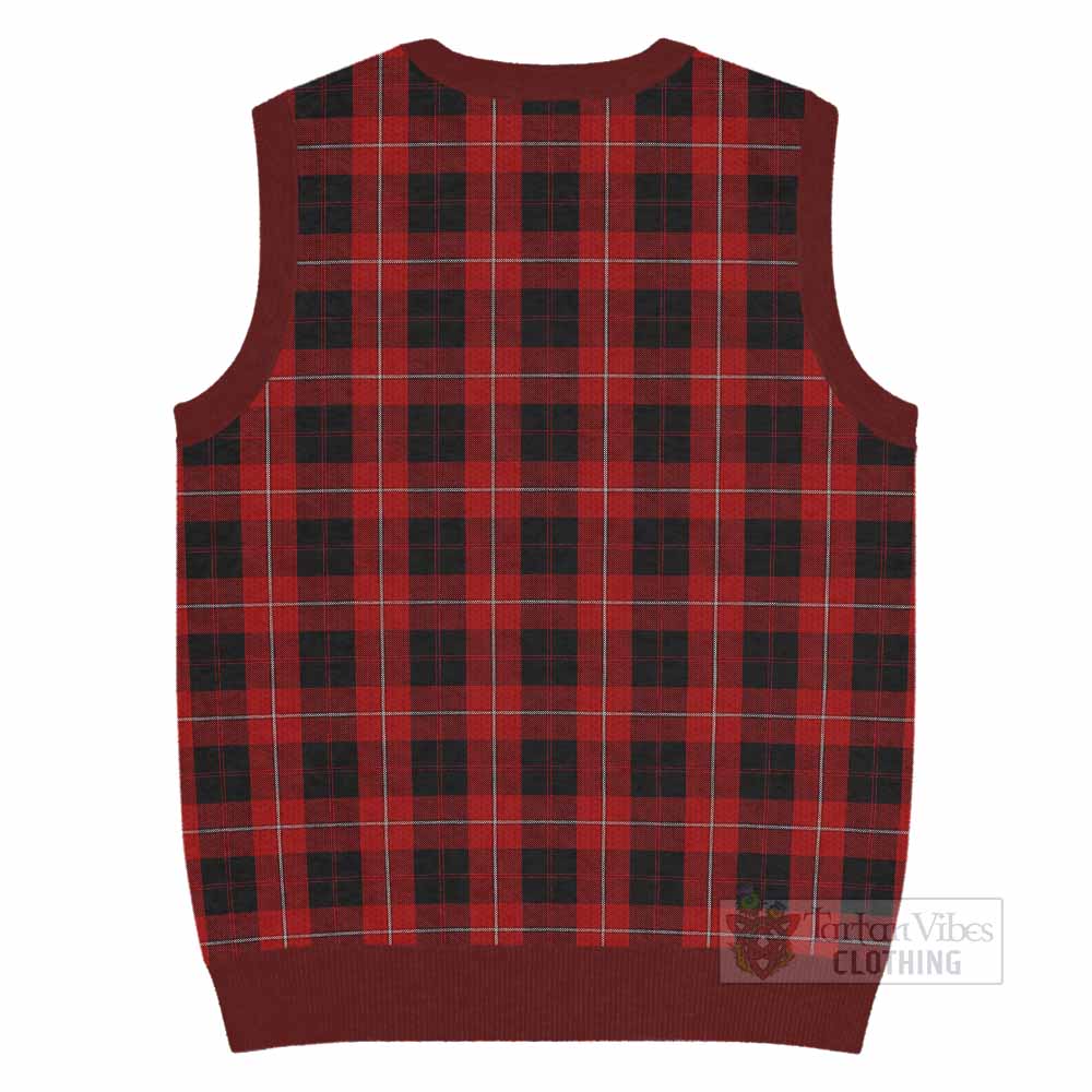 Cunningham Tartan Knitted V-Neck Vest with Family Crest - Tartan Vibes Clothing