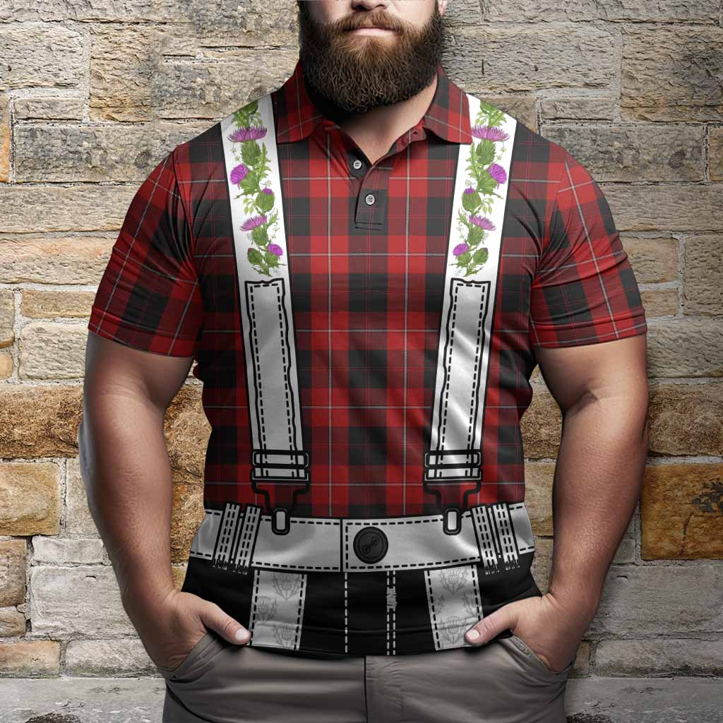 Cunningham Tartan Lederhosen Costume Polo Shirt Scotland Thistle Floral