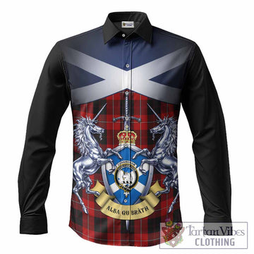 Cunningham Tartan Long Sleeve Button Shirts Alba Gu Brath Unicorn Crest