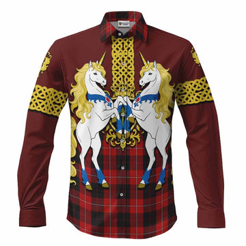 Cunningham Tartan Long Sleeve Button Shirts Unicorn Celtic Knot And Thistle Emblem