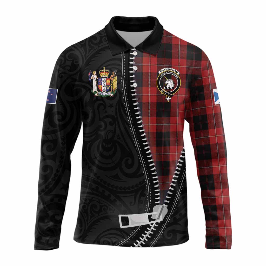 Cunningham Tartan Long Sleeve Polo Shirt New Zealand Pattern Unique Zipper Stylized