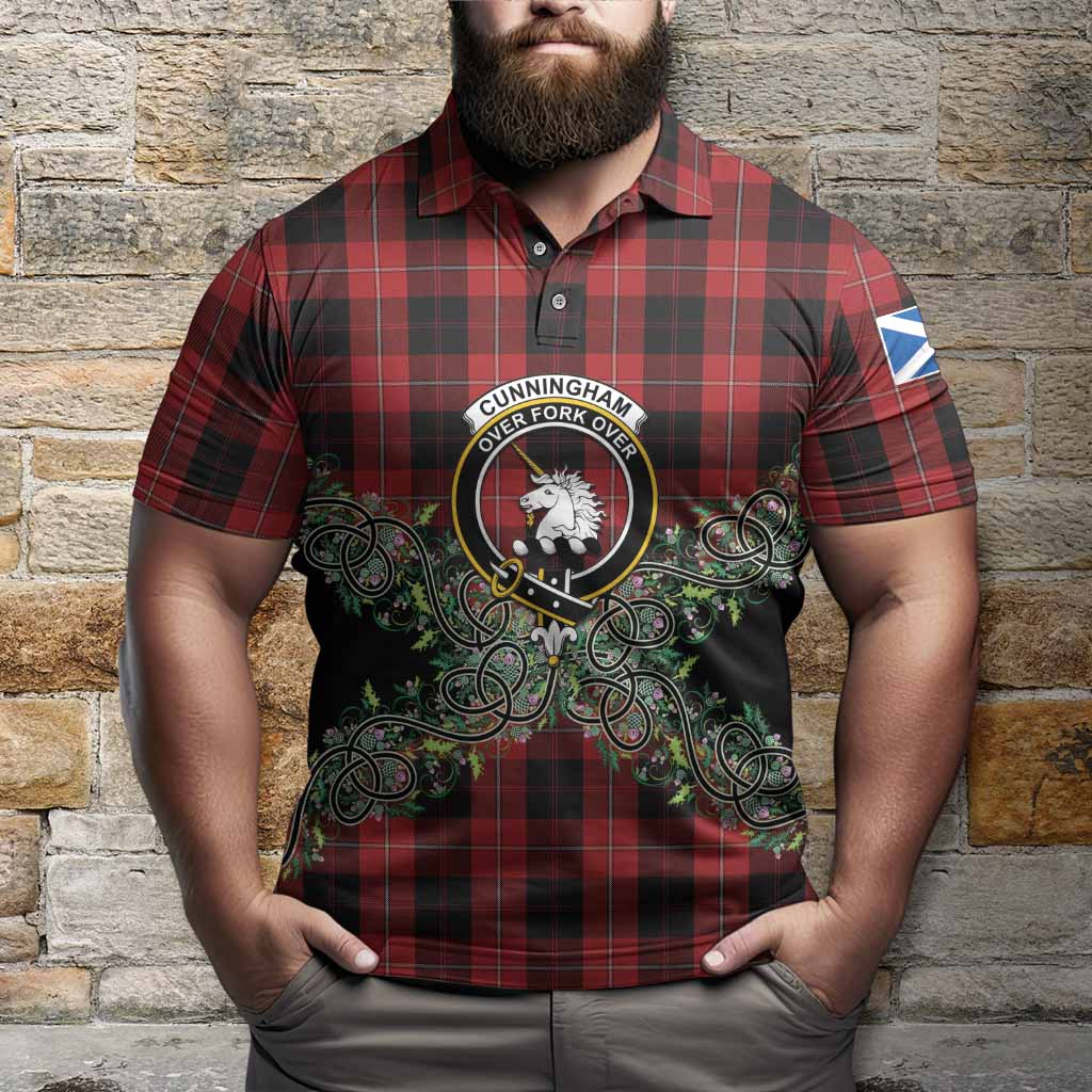 Cunningham Tartan Polo Shirt Thistle Scottish Spirit