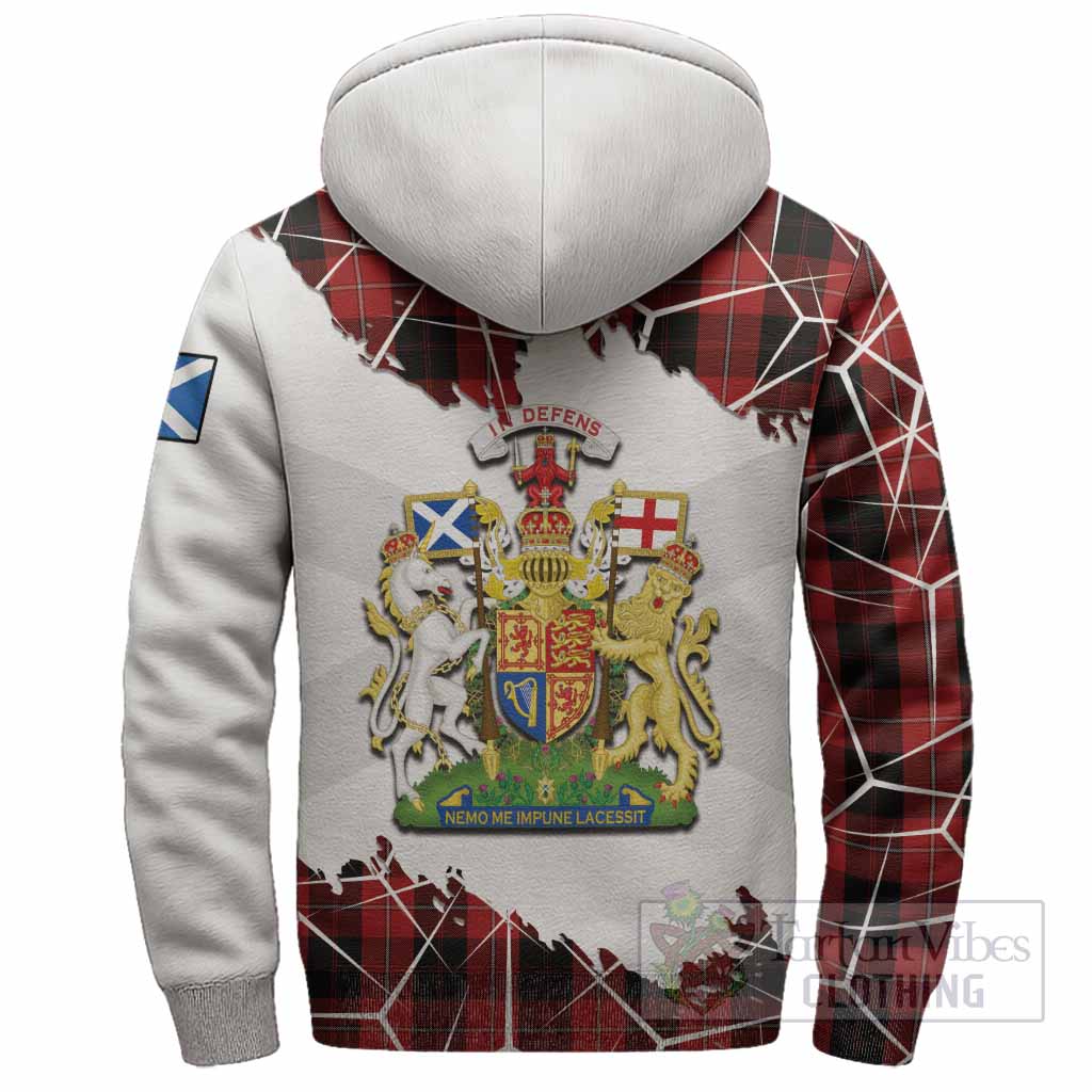 Cunningham Tartan Sherpa Hoodie with Family Crest and Lion Rampant Grunge Style