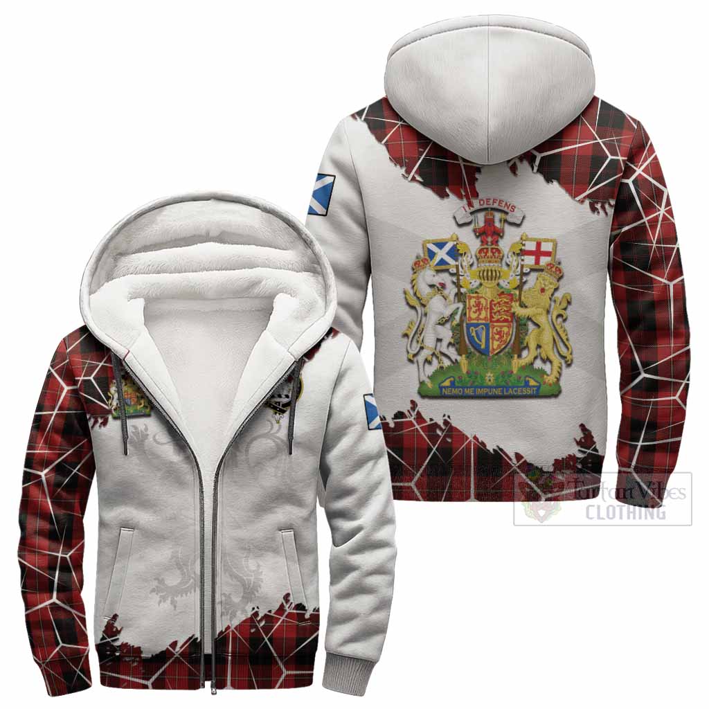 Cunningham Tartan Sherpa Hoodie with Family Crest and Lion Rampant Grunge Style