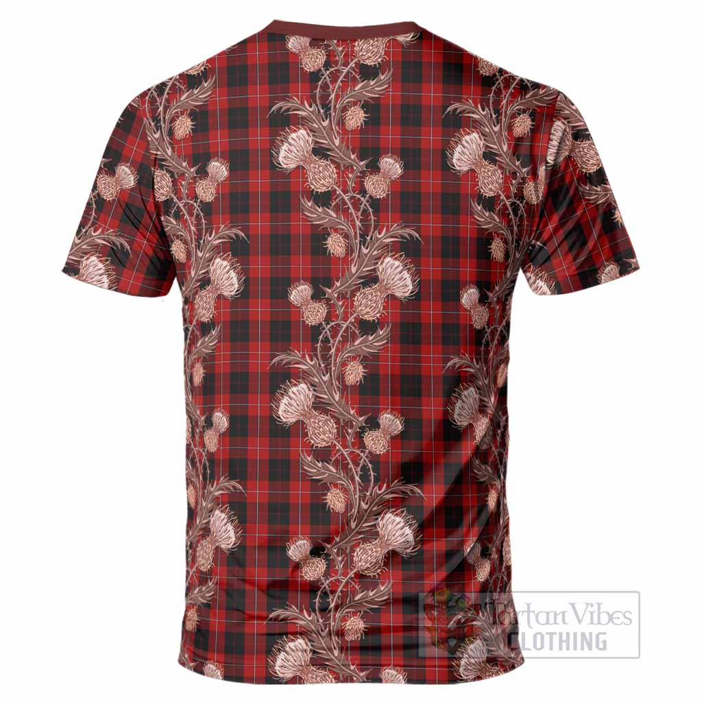 Cunningham Tartan T-Shirt Seamless Scottish Thistle Flowers