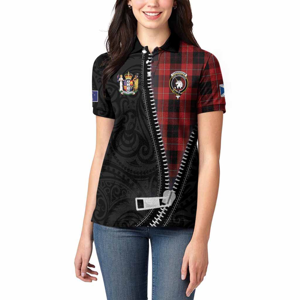 Cunningham Tartan Women Polo Shirt New Zealand Pattern Unique Zipper Stylized
