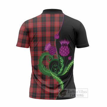 Cunningham Tartan Zipper Polo Shirt Traditional Scottish Thistle