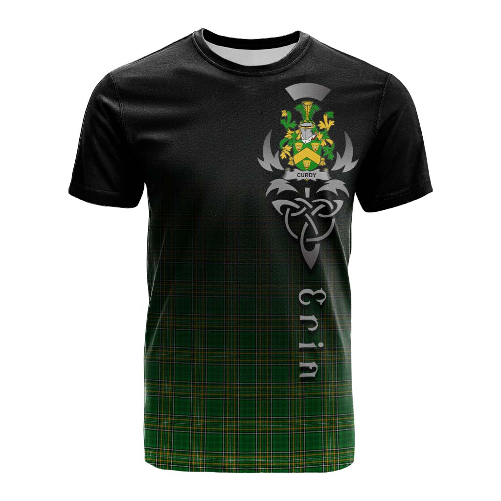 Tartan Vibes Clothing Curdy Irish Clan Cotton T-shirt with Coat of Arms Erin Go Bragh Celtic Inspired