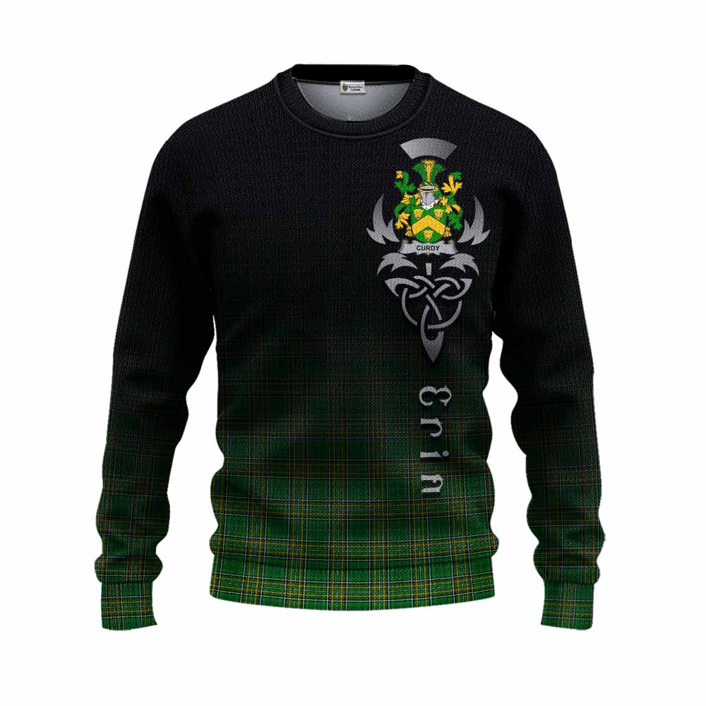 Tartan Vibes Clothing Curdy Irish Clan Knitted Sweater with Coat of Arms Erin Go Bragh Celtic Inspired