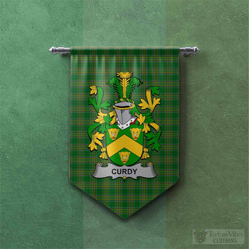 Curdy Irish Clan Tartan Gonfalon, Tartan Banner with Coat of Arms