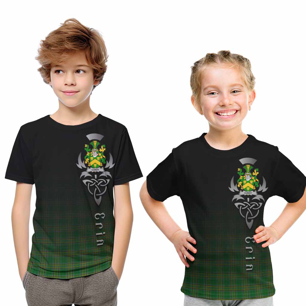 Tartan Vibes Clothing Curdy Irish Clan Kid T-Shirt with Coat of Arms Erin Go Bragh Celtic Inspired