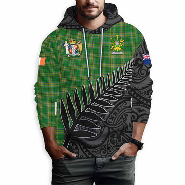 Curdy Irish Clan Tartan Hoodie with Coat of Arms New Zealand Silver Fern Half Style