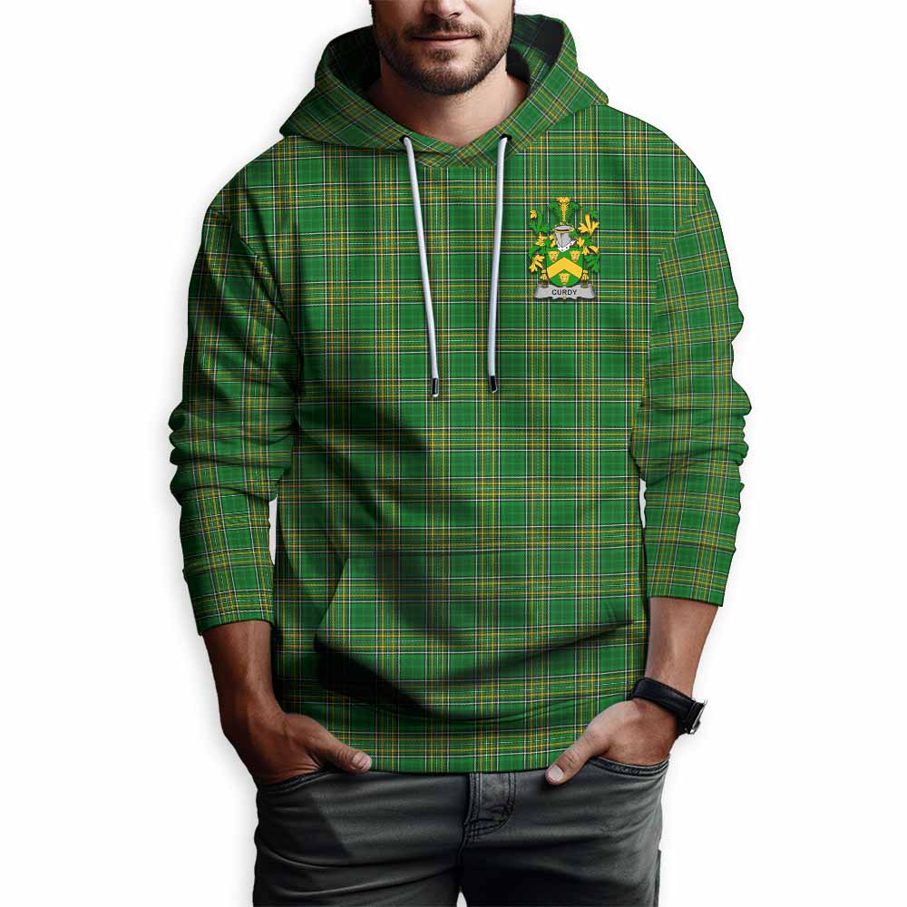 Curdy Irish Clan Tartan Hoodie with Coat of Arms