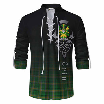 Curdy Irish Clan Ghillie Kilt Shirt with Coat of Arms Erin Go Bragh Celtic Inspired