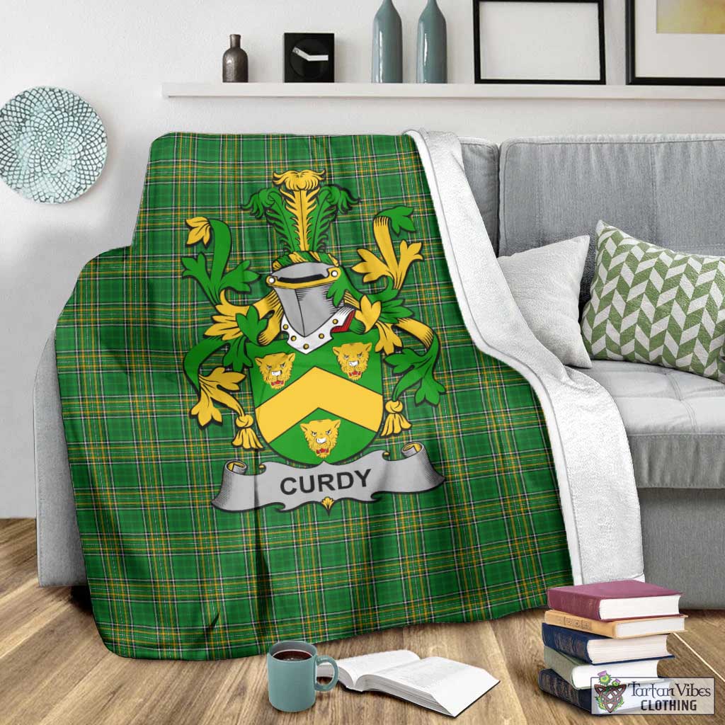 Tartan Vibes Clothing Curdy Irish Clan Tartan Blanket with Coat of Arms