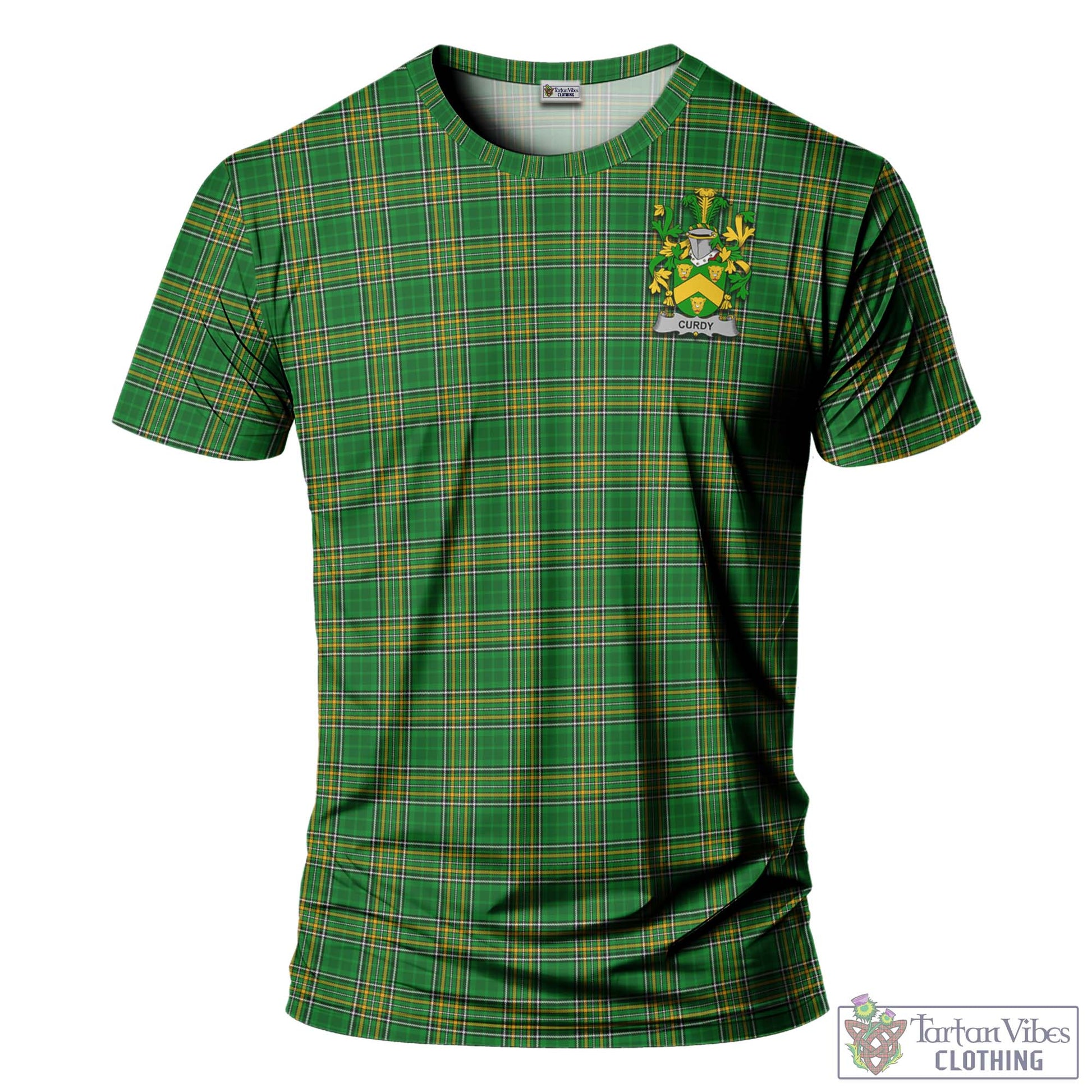 Tartan Vibes Clothing Curdy Ireland Clan Tartan T-Shirt with Family Seal