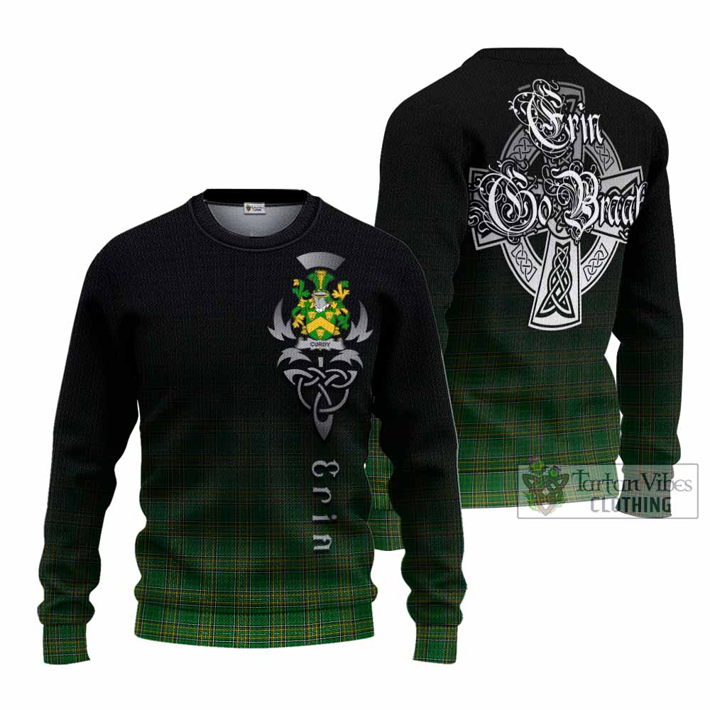 Tartan Vibes Clothing Curdy Irish Clan Knitted Sweater with Coat of Arms Erin Go Bragh Celtic Inspired