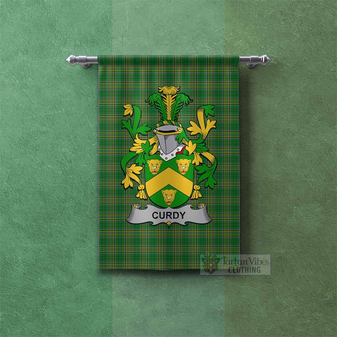 Tartan Vibes Clothing Curdy Irish Clan Tartan Gonfalon, Tartan Banner with Coat of Arms