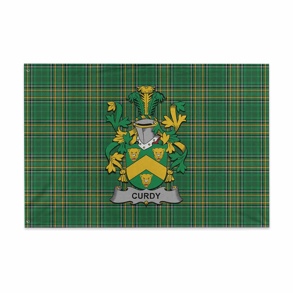 Tartan Vibes Clothing Curdy Irish Clan Tartan House Flag with Coat of Arms