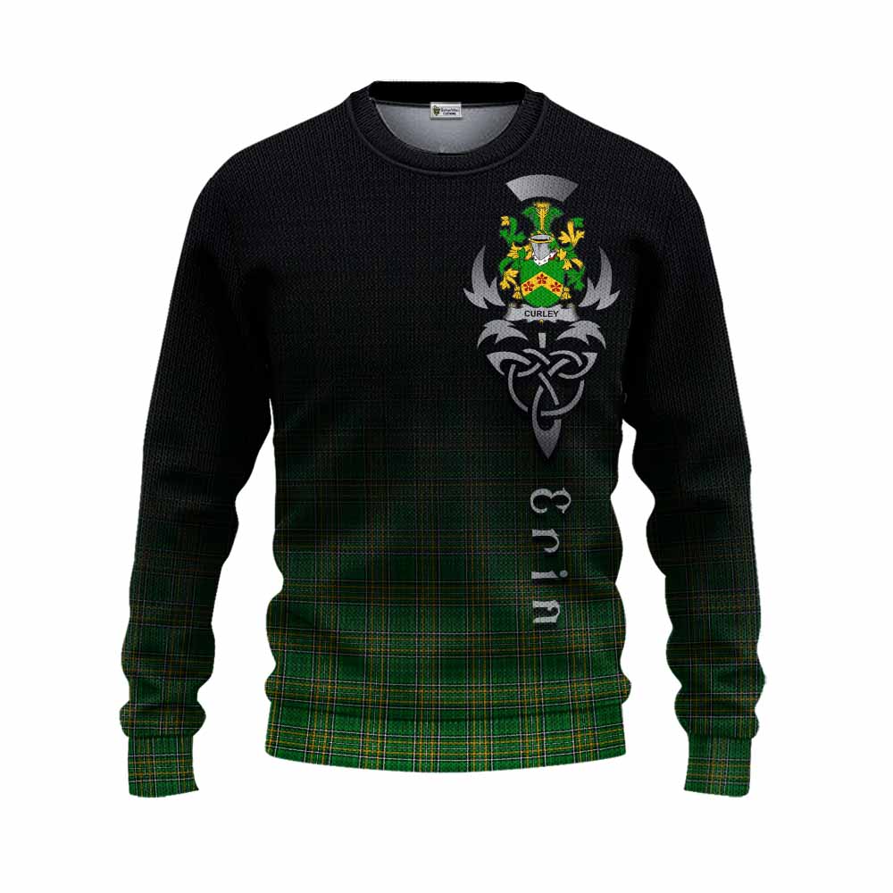 Tartan Vibes Clothing Curley Irish Clan Knitted Sweater with Coat of Arms Erin Go Bragh Celtic Inspired