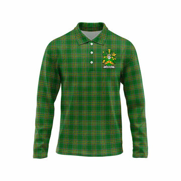 Tartan Vibes Clothing Curley Irish Clan Tartan Long Sleeve Polo Shirt with Coat of Arms