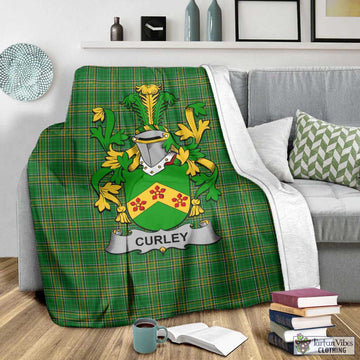 Tartan Vibes Clothing Curley Irish Clan Tartan Blanket with Coat of Arms