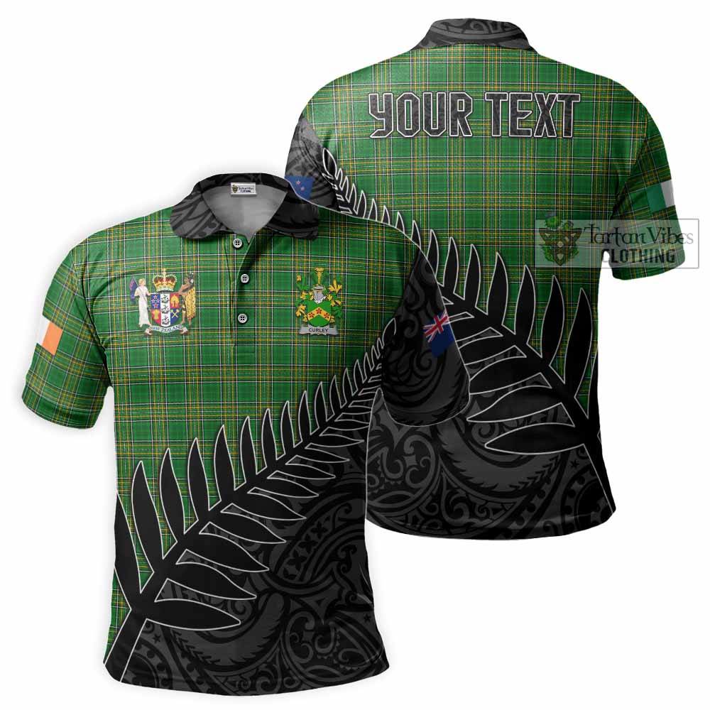 Tartan Vibes Clothing Curley Irish Clan Tartan Polo Shirt with Coat of Arms New Zealand Silver Fern Half Style