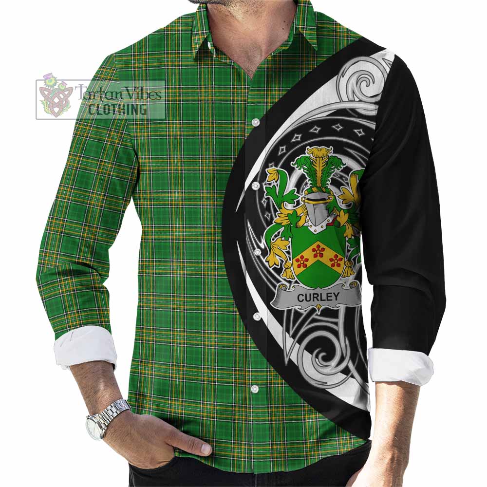 Tartan Vibes Clothing Curley Irish Clan Long Sleeve Button Shirt Celtic Circle Style