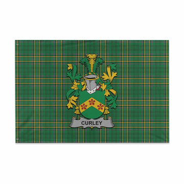 Curley Irish Clan Tartan House Flag with Coat of Arms