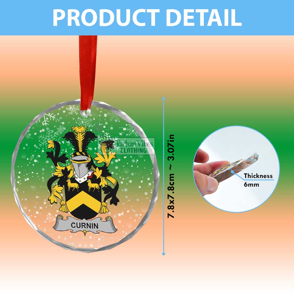 Curnin Irish Clan Christmas Glass Ornament with Coat of Arms - 2D-tartanvibesclothing