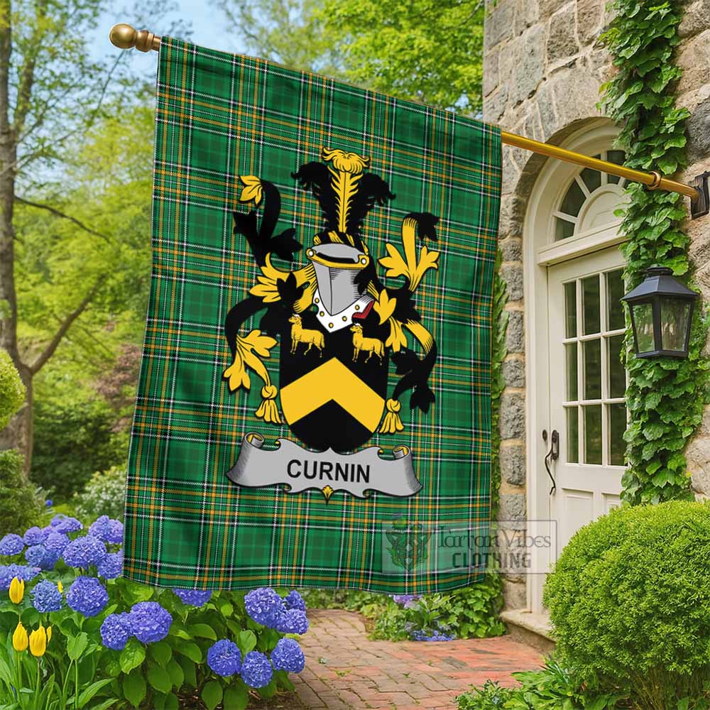 Curnin Irish Clan Tartan Flag with Coat of Arms