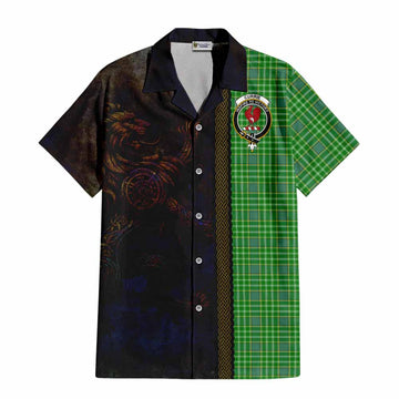 Tartan Vibes Clothing Currie Tartan Family Crest Short Sleeve Button Shirt Alba Gu Brath Be Brave Lion Ancient Style