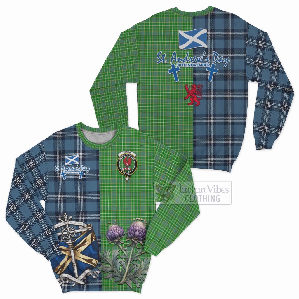 Currie Tartan Sweatshirt Happy St. Andrew's Day Half Tartan Style Unisex - Tartan Vibes Clothing