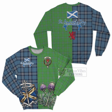 Currie Tartan Sweatshirt Happy St. Andrew's Day Half Tartan Style Unisex - Tartan Vibes Clothing