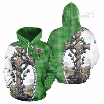 Currie Tartan Hoodie with Family Crest and St. Andrew's Cross Accented by Thistle Vines Zip Hoodie - Tartan Vibes Clothing