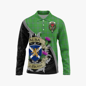 Currie Tartan Family Crest Long Sleeve Polo Shirt Lion Rampant Royal Thistle Shield Celtic Inspired Unisex - Tartan Vibes Clothing
