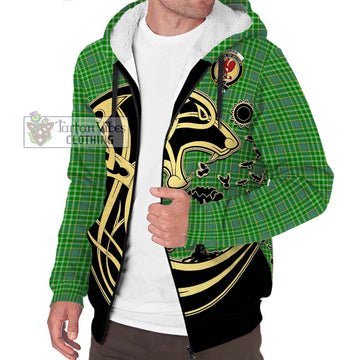 Currie Tartan Sherpa Hoodie with Family Crest Celtic Wolf Style Unisex S - Tartan Vibes Clothing