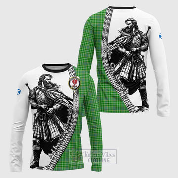 Currie Tartan Clan Crest Long Sleeve T-Shirt with Highlander Warrior Celtic Style Unisex - Tartan Vibes Clothing